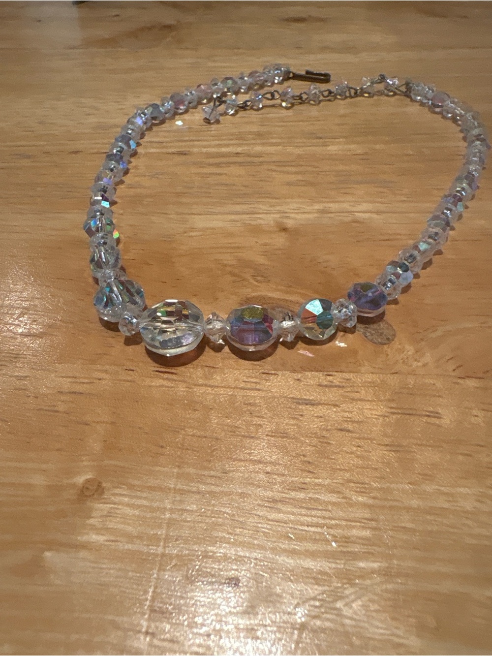 Aurora borealis Crystal Bead Necklace Choker- Clear Iridescent Sparkle